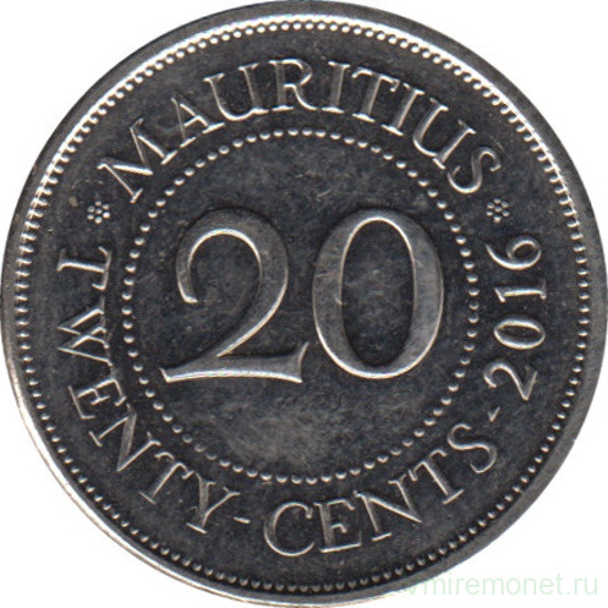 Монета. Маврикий. 20 центов 2016 год.