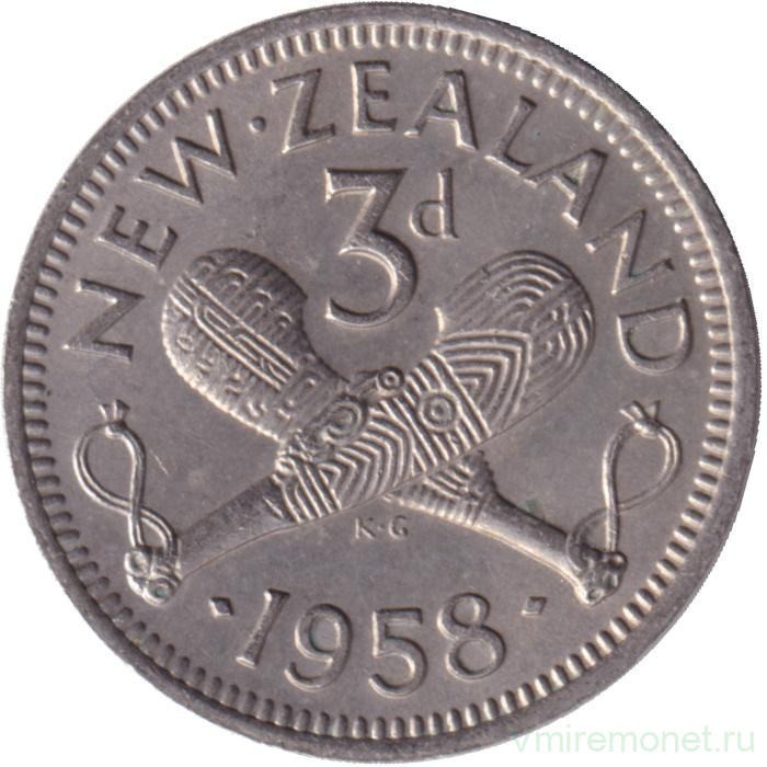 Монета. Новая Зеландия. 3 пенса 1958 год.