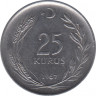  Монета. Турция. 25 курушей 1967 год. ав.