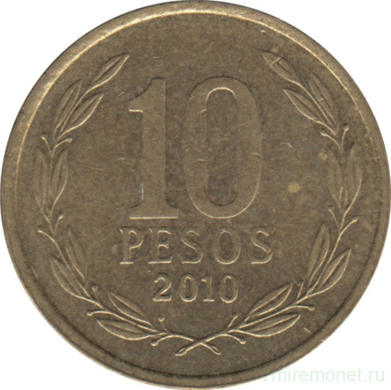 Монета. Чили. 10 песо 2010 год.