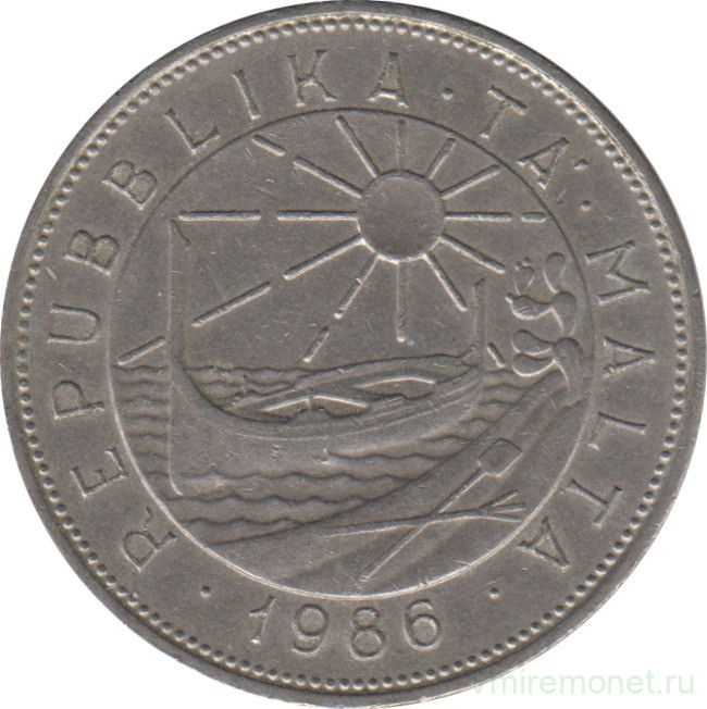 Монета. Мальта. 50 центов 1986 год.