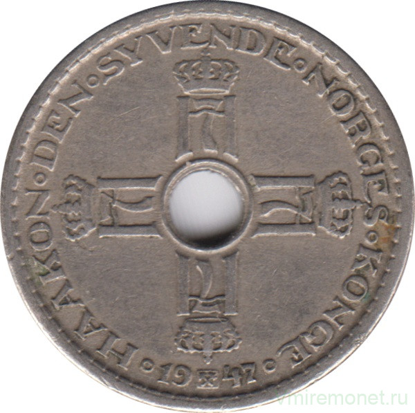 Монета. Норвегия. 1 крона 1947 год.