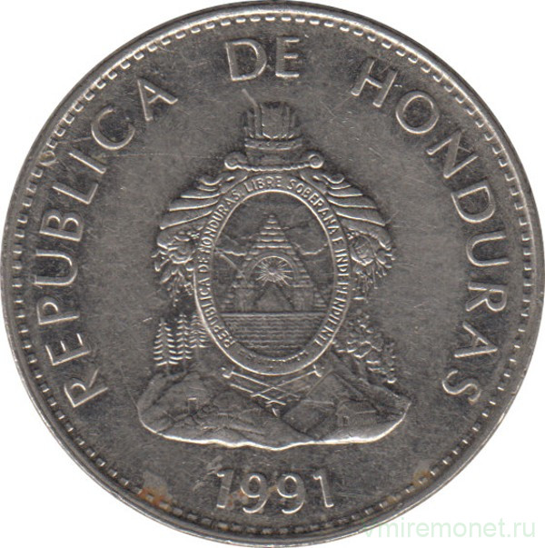 Монета. Гондурас. 50 сентаво 1991 год.
