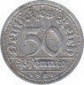 Монета. Германия. Веймарская республика. 50 пфеннигов 1921 год. Монетный двор - Гамбург (J). ав.