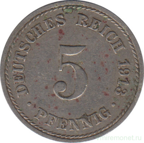 Монета. Германия (Германская империя 1871-1922). 5 пфеннигов 1913 год. (А).