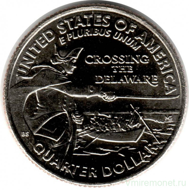 Монета. США. 25 центов 2021 год. Переправа через Делавэр армии Вашингтона. Монетный двор P.