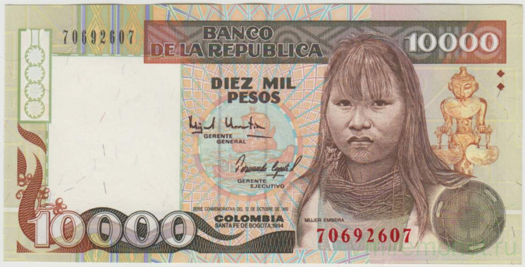 Банкнота. Колумбия. 10000 песо 1994 год. Тип 437А.