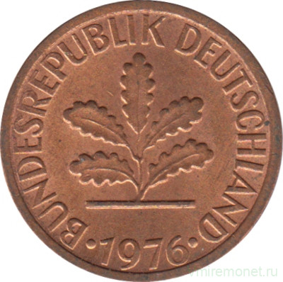 Монета. ФРГ. 1 пфенниг 1976 год. Монетный двор - Штутгарт (F).