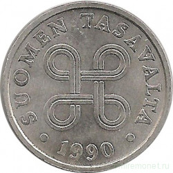 Монета. Финляндия. 5 пенни 1990 год.