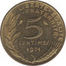  Монета. Франция. 5 сантимов 1971 год. ав.