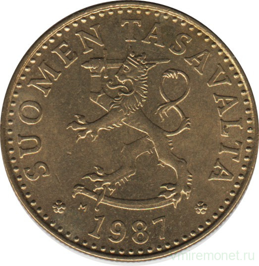 Монета. Финляндия. 20 пенни 1987 год (M).