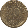  Монета. Франция. 20 сантимов 1987 год. ав.