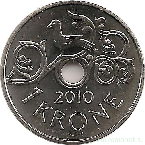 Монета. Норвегия. 1 крона 2010 год.