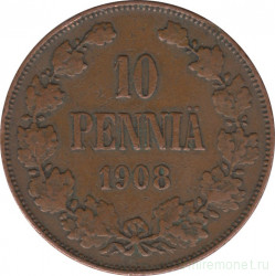 Монета. Русская Финляндия. 10 пенни 1908 год.