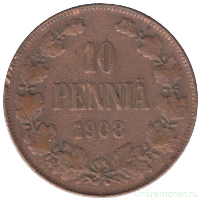 Монета. Русская Финляндия. 10 пенни 1908 год. Монета. Русская Финляндия. 10 пенни 1908 год.