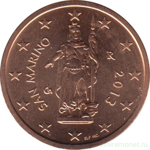 Монета. Сан-Марино. 2 цента 2013 год.