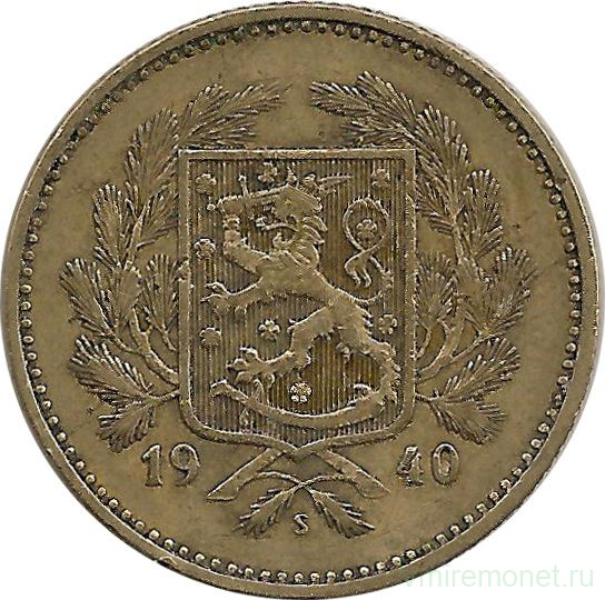 Монета. Финляндия. 5 марок 1940 год.