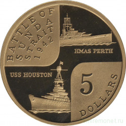 Монета. Австралия. 5 долларов 2002 год. 60 лет бою в Зондском проливе.