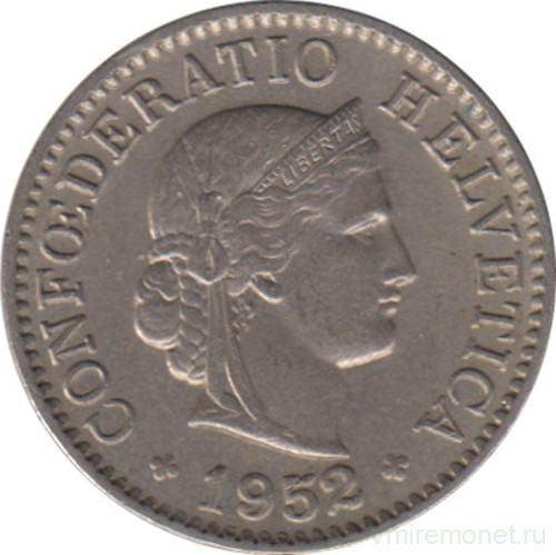 Монета. Швейцария. 5 раппенов 1952 год.