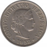  Монета. Швейцария. 5 раппенов 1952 год. ав.