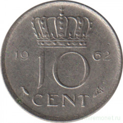 Монета. Нидерланды. 10 центов 1962 год.