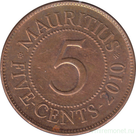 Монета. Маврикий. 5 центов 2010 год.