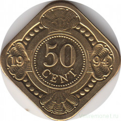 Монета. Нидерландские Антильские острова. 50 центов 1994 год.