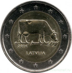 Монета. Латвия. 2 евро 2016 год. Корова.