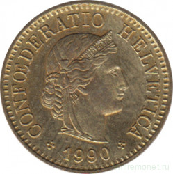 Монета. Швейцария. 5 раппенов 1990 год.
