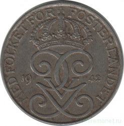 Монета. Швеция. 5 эре 1942 год (железо).