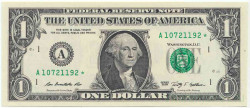 Банкнота. США. 1 доллар 2009 год. Серия А. Тип 530. Банкнота замещения - *.