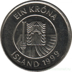Монета. Исландия. 1 крона 1999 год.