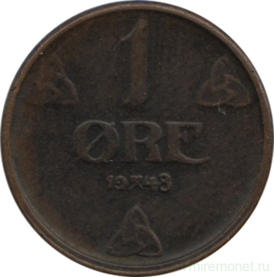Монета. Норвегия. 1 эре 1948 год.