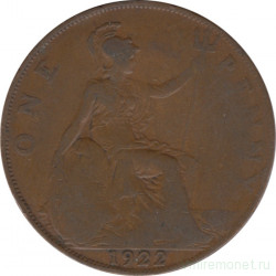 Монета. Великобритания. 1 пенни 1922 год.