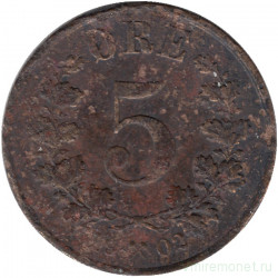 Монета. Норвегия. 5 эре 1902 год.