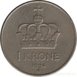 Монета. Норвегия. 1 крона 1974 год.