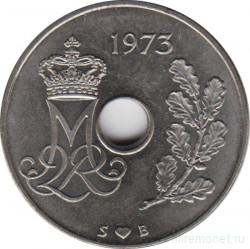 Монета. Дания. 25 эре 1973 год.