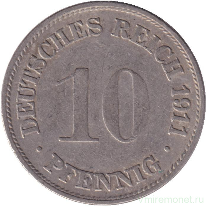 Монета. Германская империя. 10 пфеннигов 1911 год. (G).