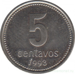 Монета. Аргентина. 5 сентаво 1993 год. Аверс - мелкий шрифт цифры.