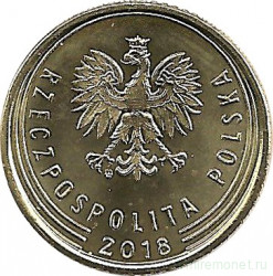 Монета. Польша. 1 грош 2018 год.