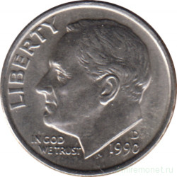 Монета. США. 10 центов 1990 год. Монетный двор D.