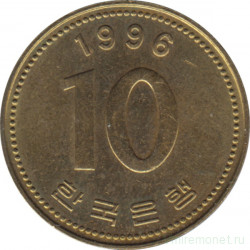 Монета. Южная Корея. 10 вон 1996 год.