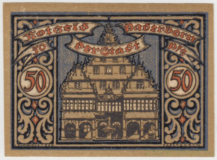 Бона. Нотгельд. Германия. Город Падерборн. 50 пфеннигов 1920 год.