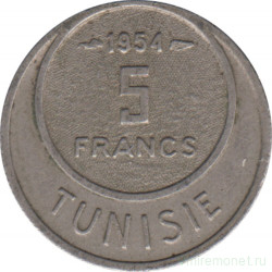 Монета. Тунис. 5 франков 1954 год.