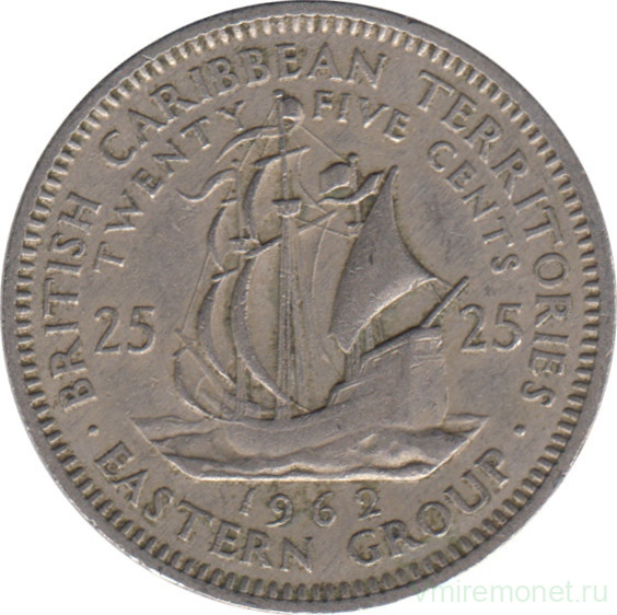 Монета. Британские Восточные Карибские территории. 25 центов 1962 год.