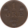  Монета. Швеция. 1 эре 1907 год. ав.