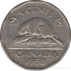 Монета. Канада. 5 центов 1958 год.