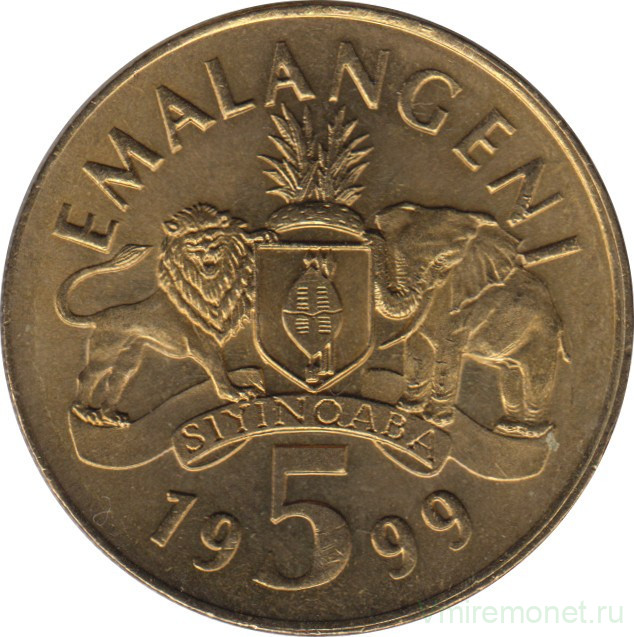 Монета. Свазиленд. 5 эмалангени 1999 год.