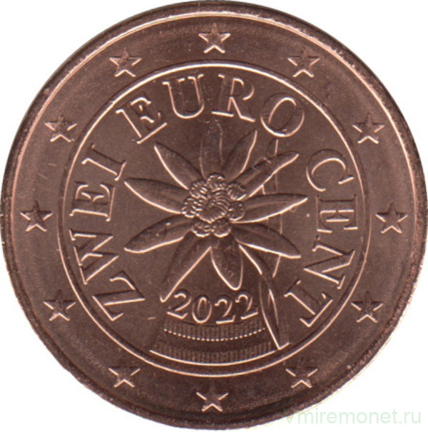 Монета. Австрия. 2 цента 2022 год.