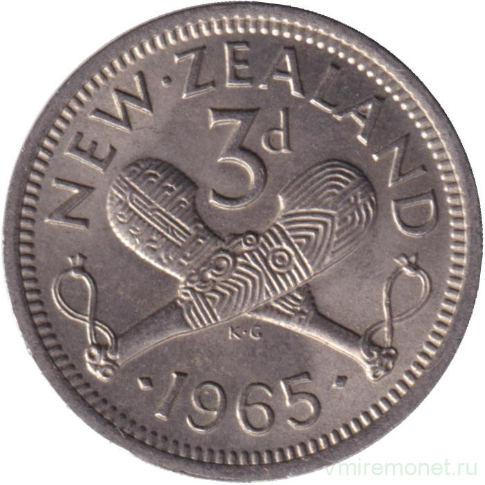 Монета. Новая Зеландия. 3 пенса 1965 год.